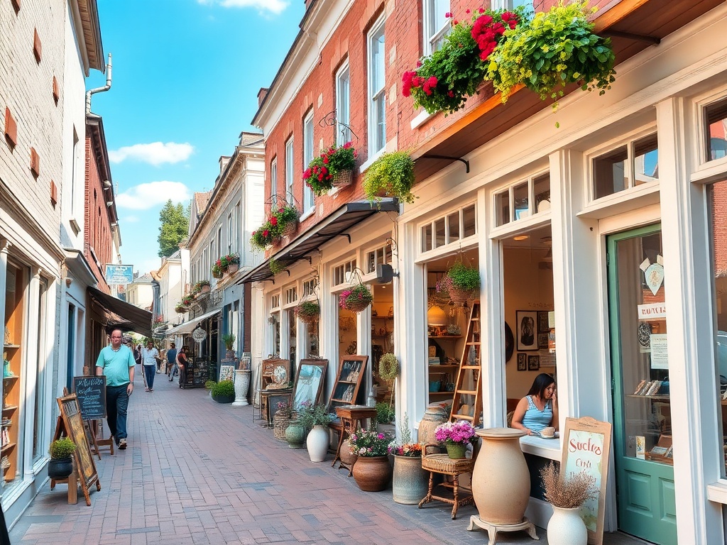 charming boutique street lined with unique shops and vintage goods