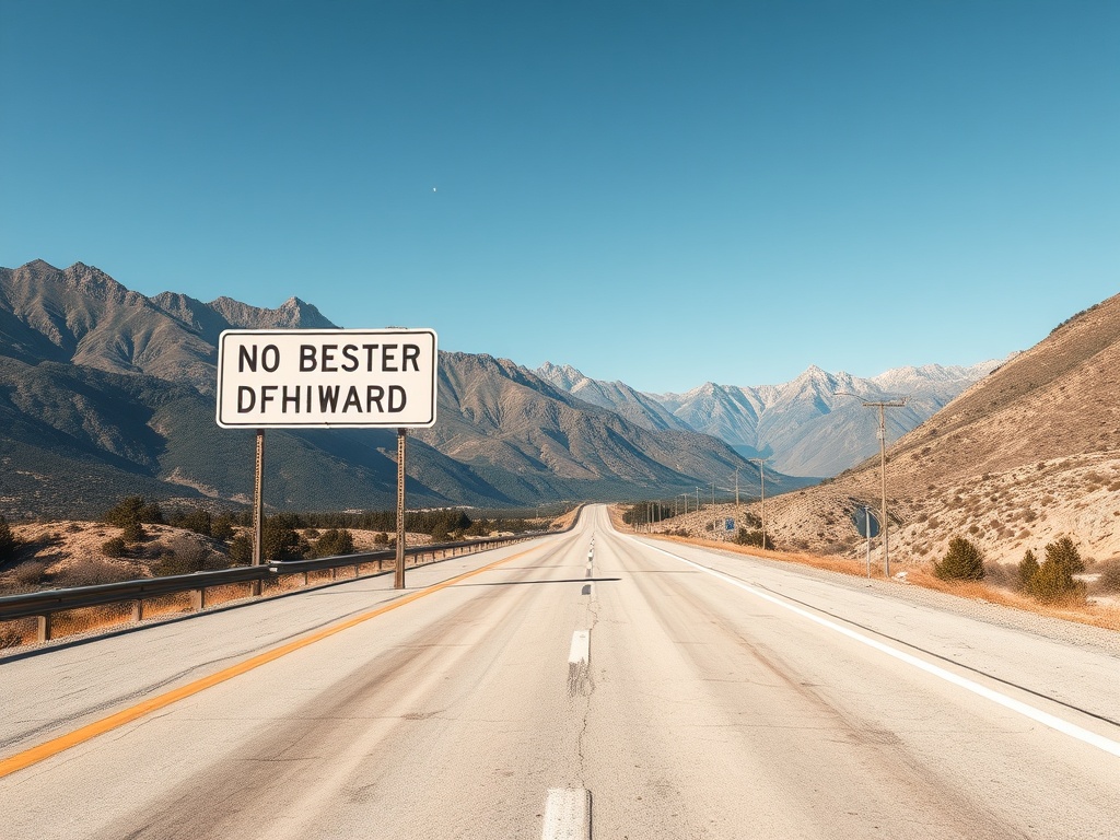 open road with no destination sign empty highway mountains freedom travel concept wide angle