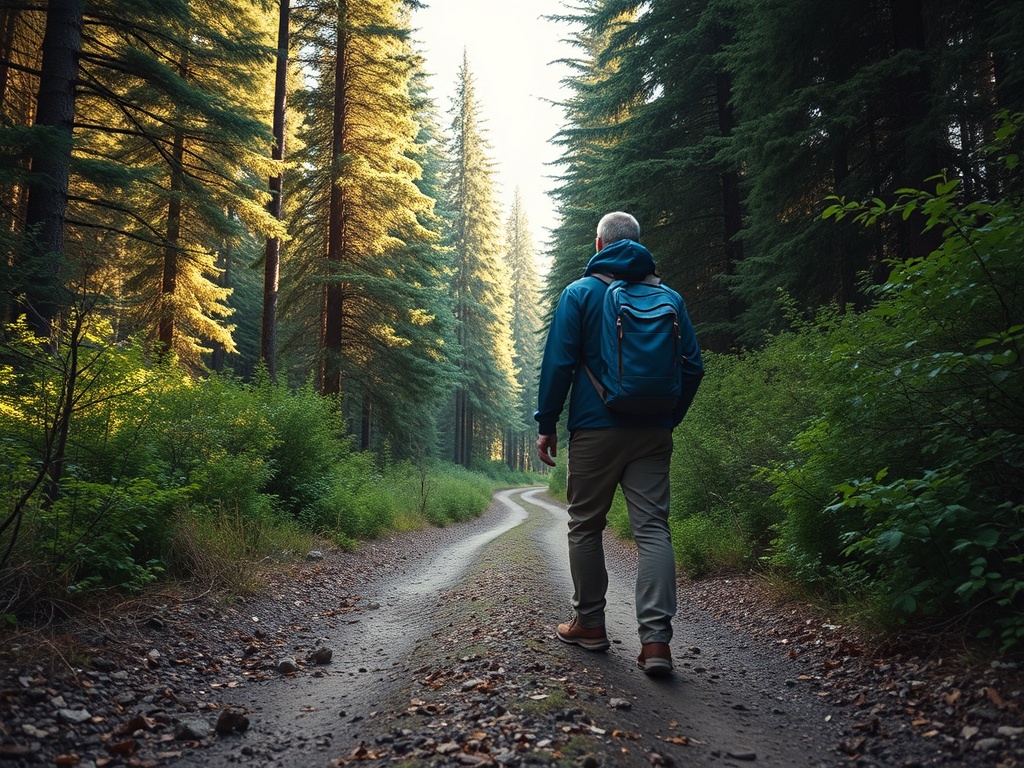 traveler choosing between two paths forest fork road decision adventure symbolic