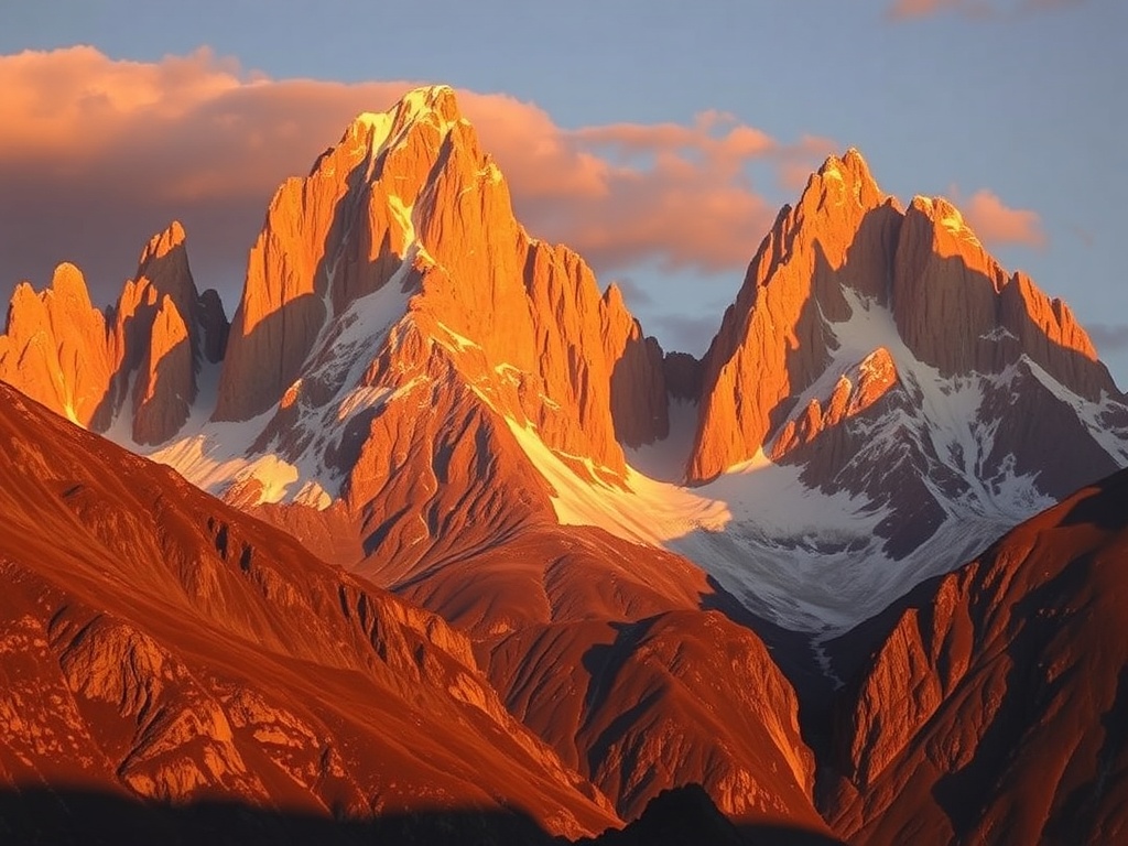 jagged patagonia mountains sunrise golden light dramatic peaks torres del paine