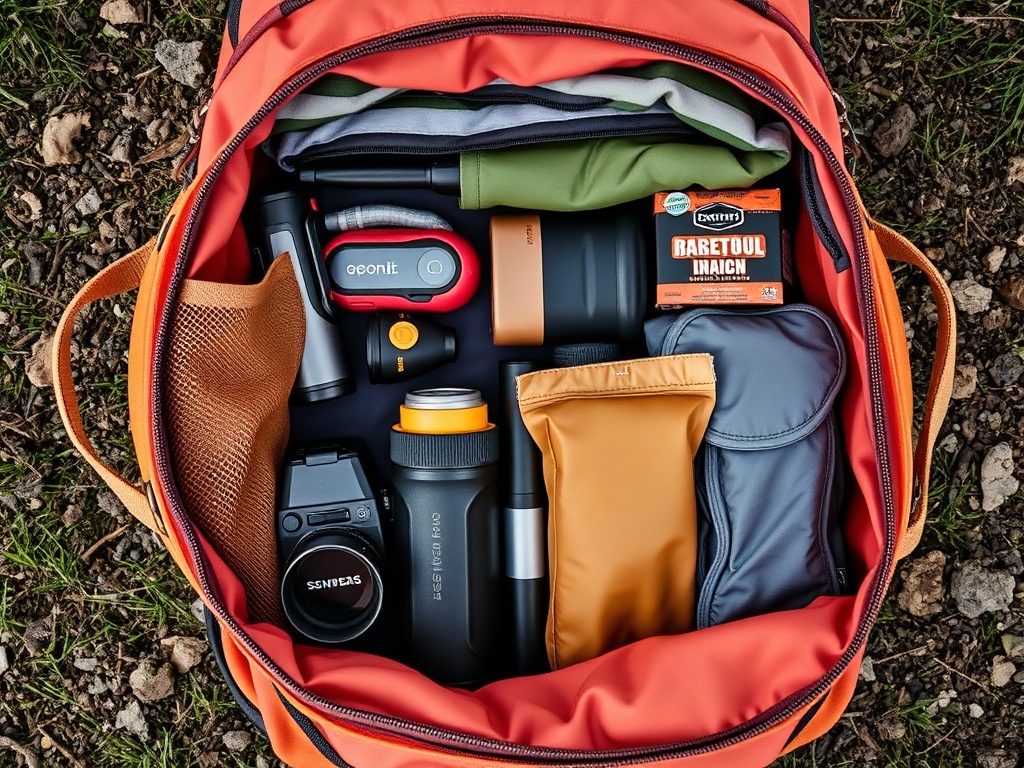 organized adventure travel backpack with essentials neatly packed