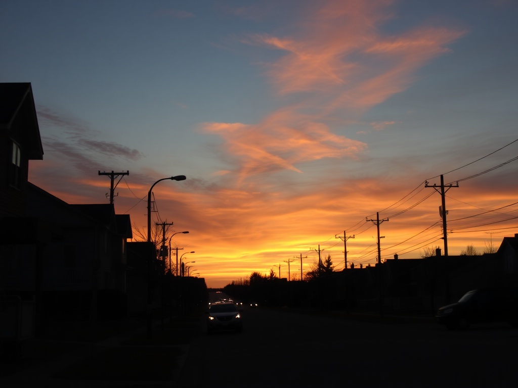 sunset suburban Alberta sky golden hour quiet street silhouettes