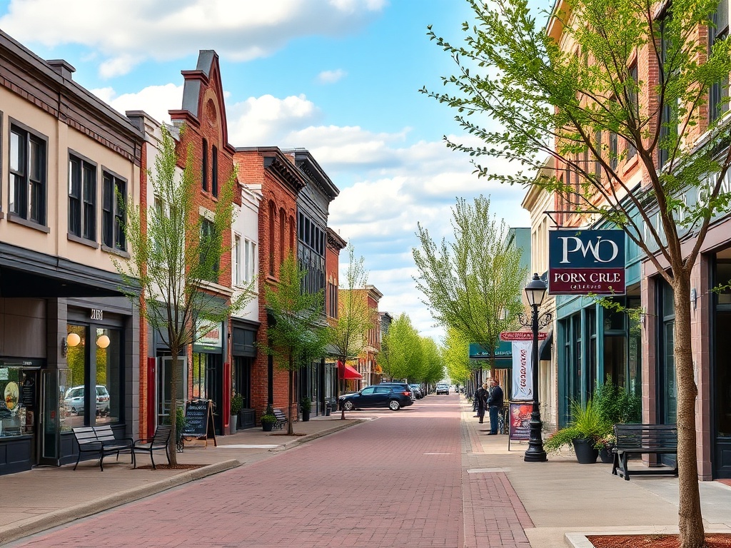 A charming downtown street in Airdrie with local shops and cafes