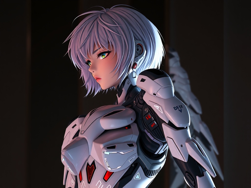 Rei Ayanami from Evangelion, in a reflective pose with intricate EVA suit details