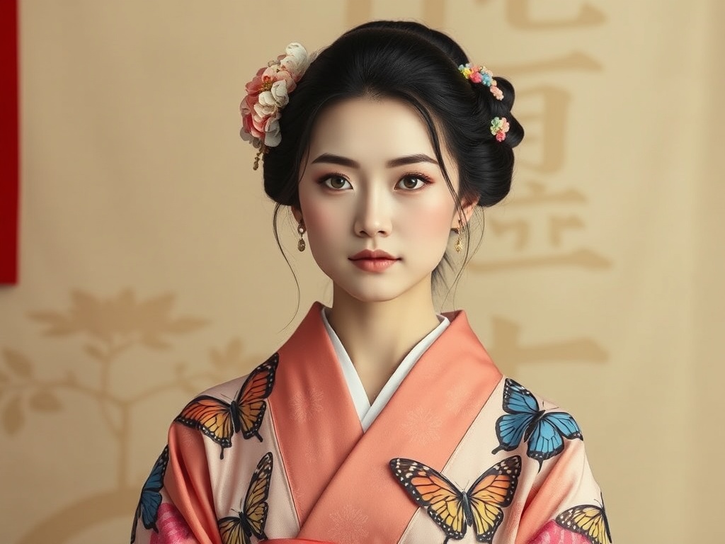 Shinobu Kocho in her butterfly-themed kimono, with a serene expression