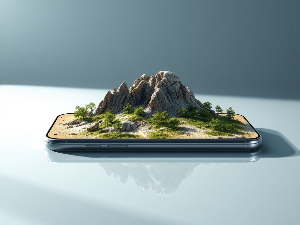 latest iPhone with dynamic island on clean reflective surface, premium lighting