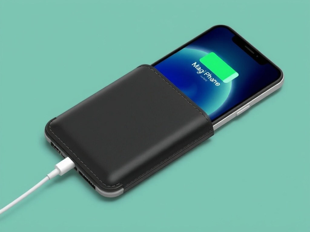 MagSafe wallet and charger attached to iPhone, sleek minimal design