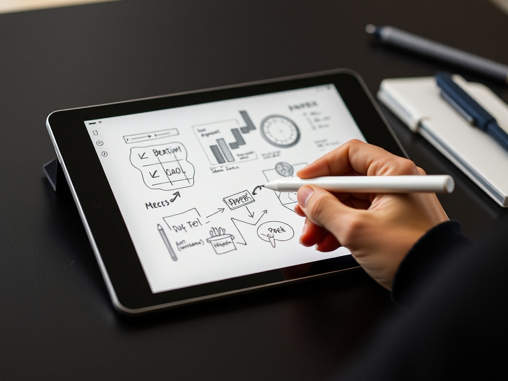 Apple Pencil sketching notes on iPad, handwritten diagrams, productivity workflow