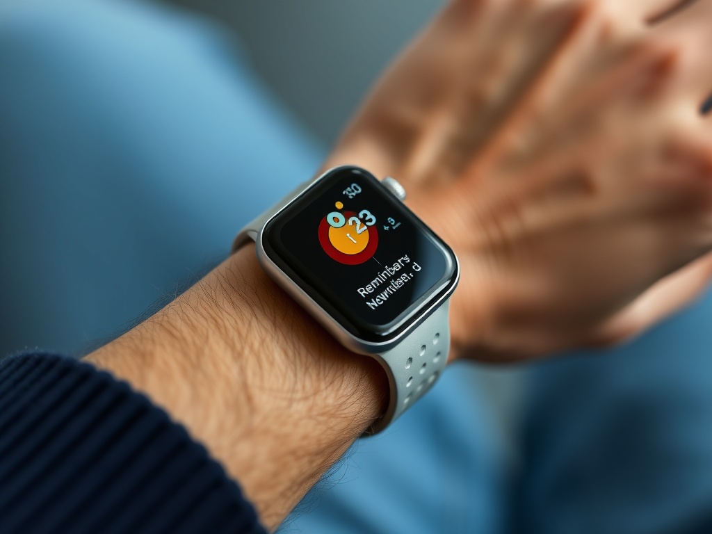 Apple Watch displaying reminders and notifications on wrist, modern lifestyle