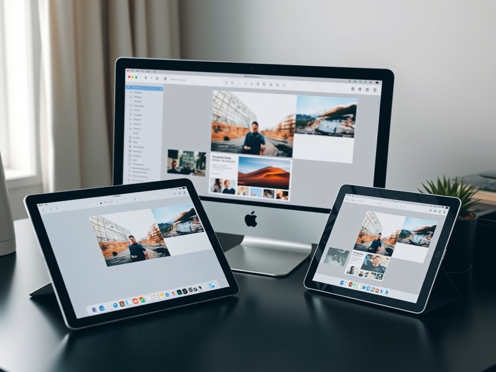 MacBook with iPad used as second display showing creative workflow, clean desk setup