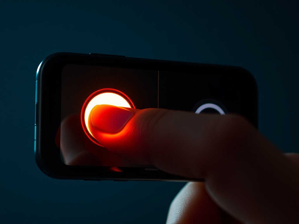 iPhone action button macro shot finger pressing programmable button cinematic lighting