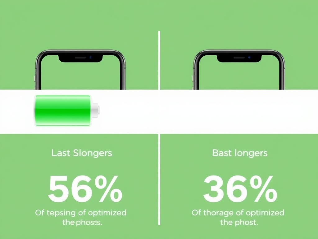 side by side comparison of iPhone battery percentage lasting longer with optimized settings minimal clean infographic style