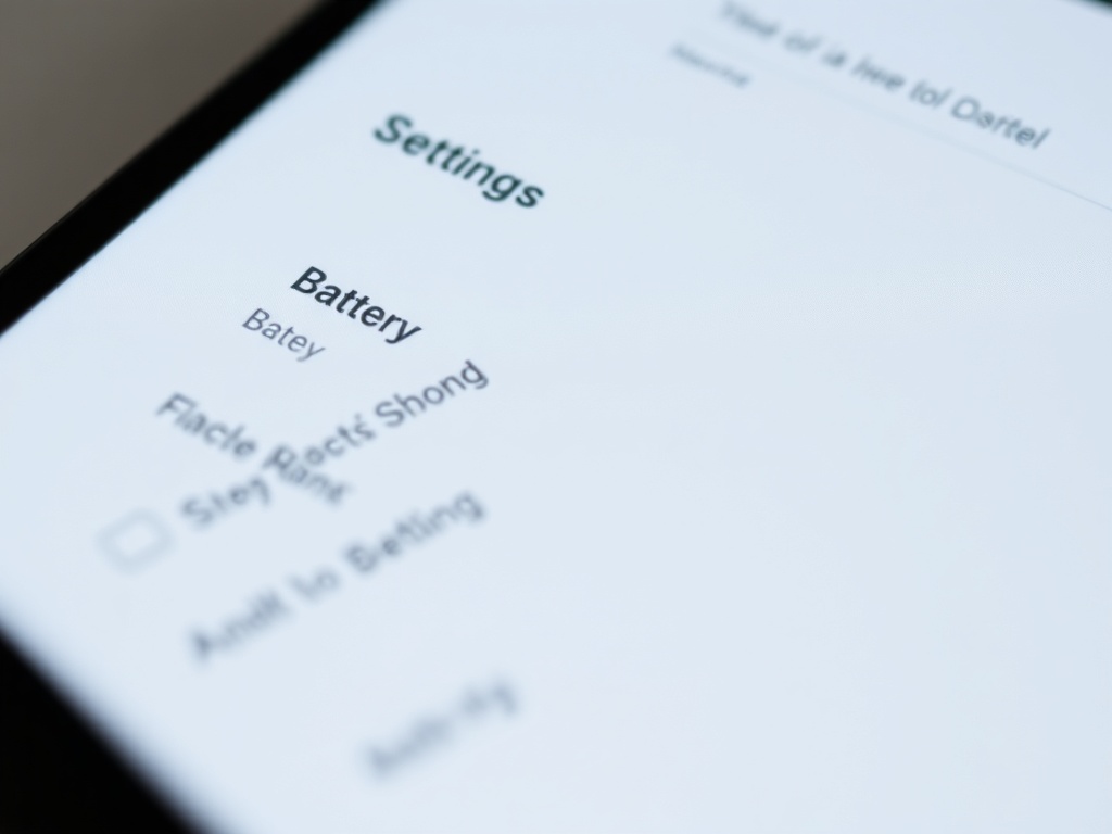 close-up of iPhone settings screen with battery options highlighted, modern minimal Apple UI, soft lighting