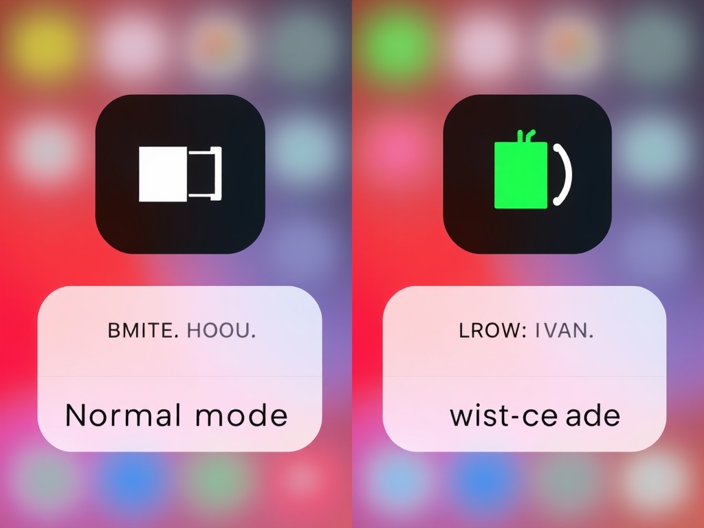 comparison visual of normal mode vs low power mode icons on iPhone, sleek Apple style