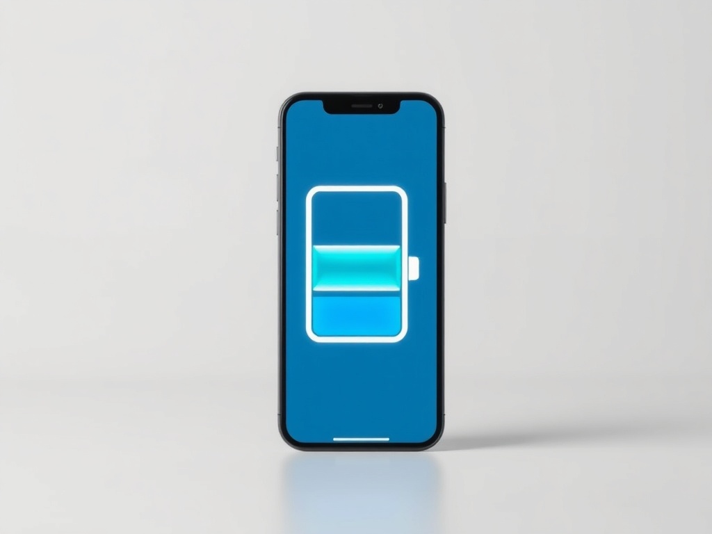 iPhone battery icon showing extended usage, calm minimalist background, productivity vibe