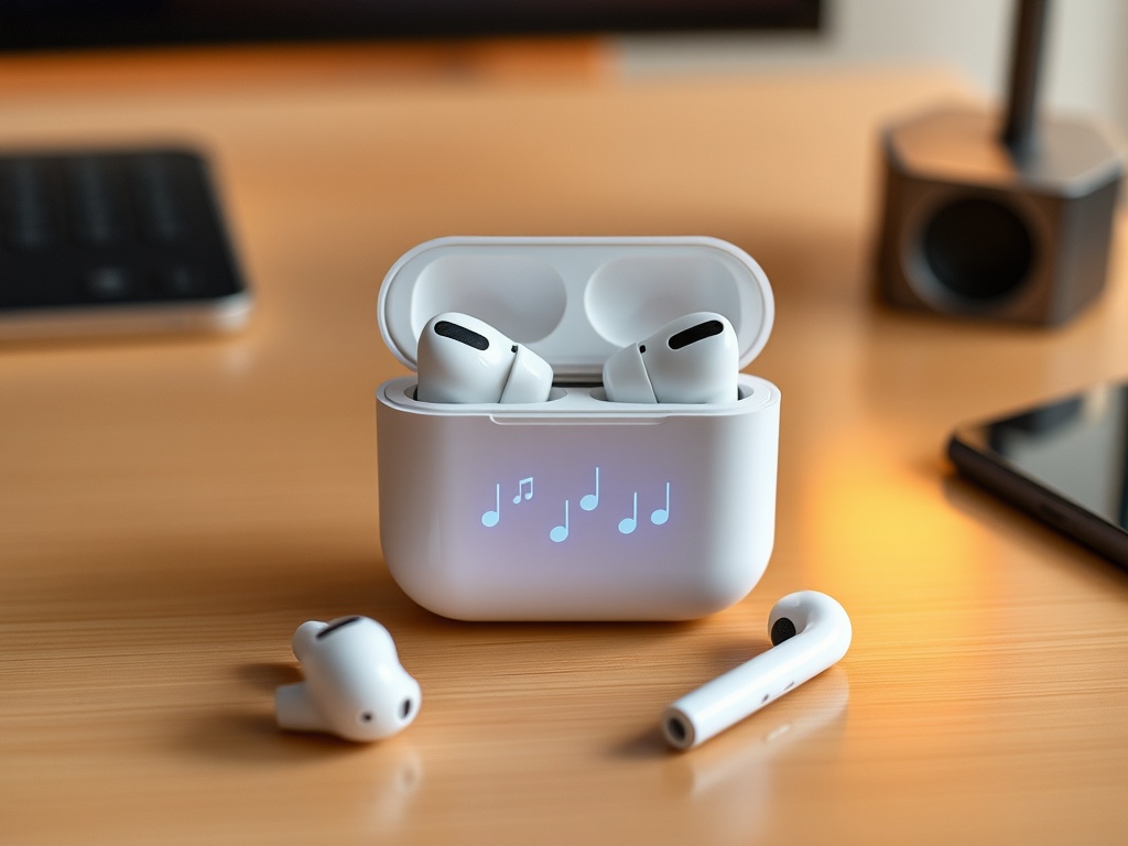 AirPods Max 2 on a table with music visualization