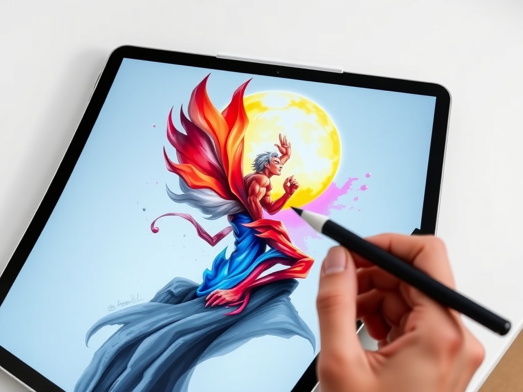 iPad Pro M3 with Apple Pencil displaying creative artwork