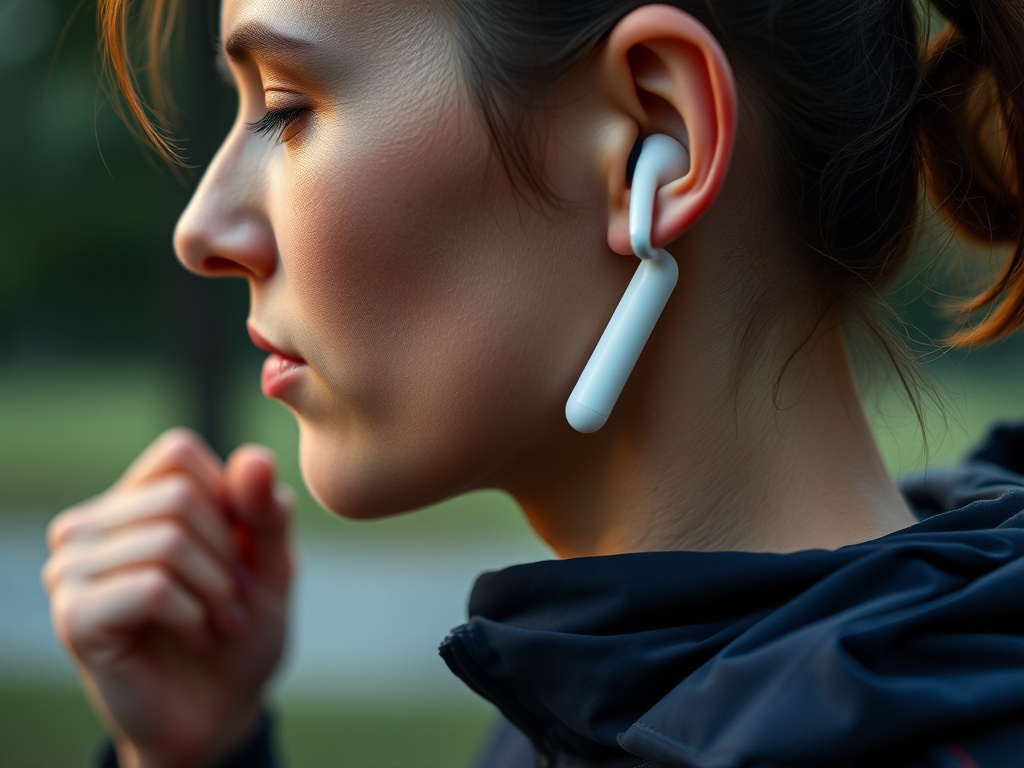 A vivid description of AirPods in use during a workout