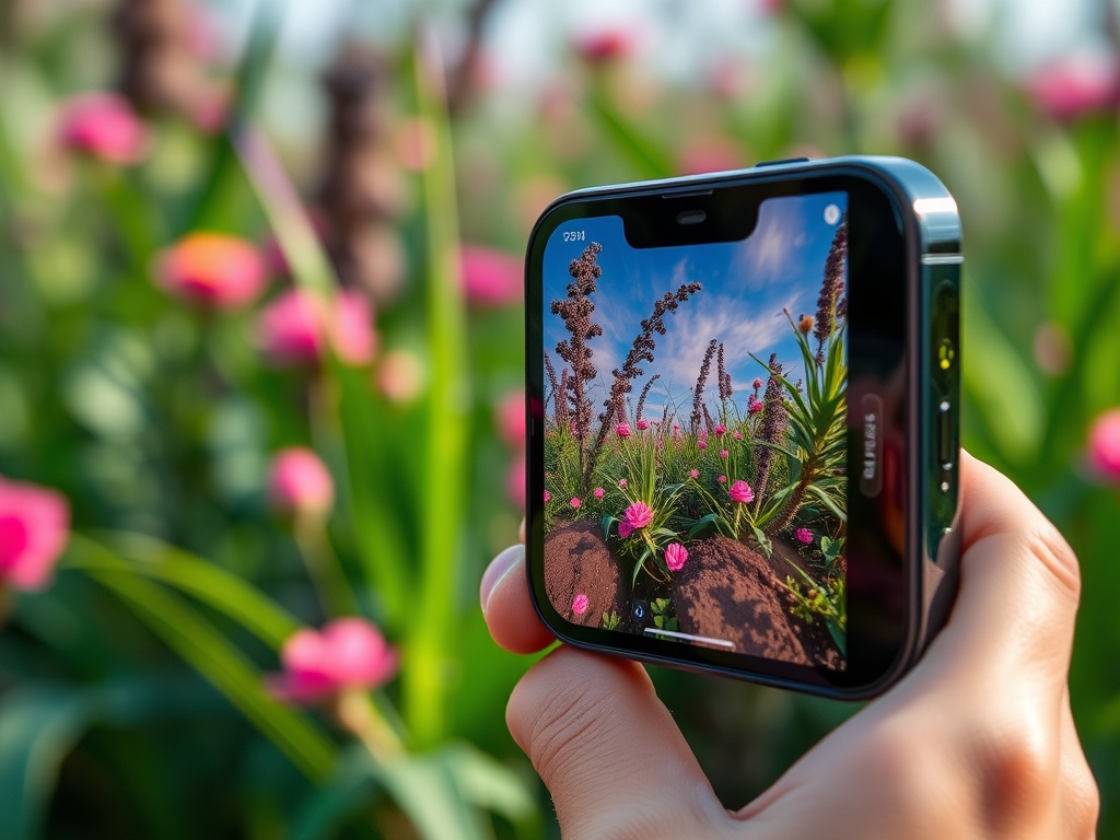 A vivid description of the iPhone 14 Pro Max in action, showcasing its camera features