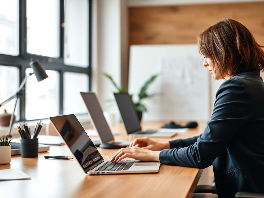 A MacBook in a professional office setting with a user working