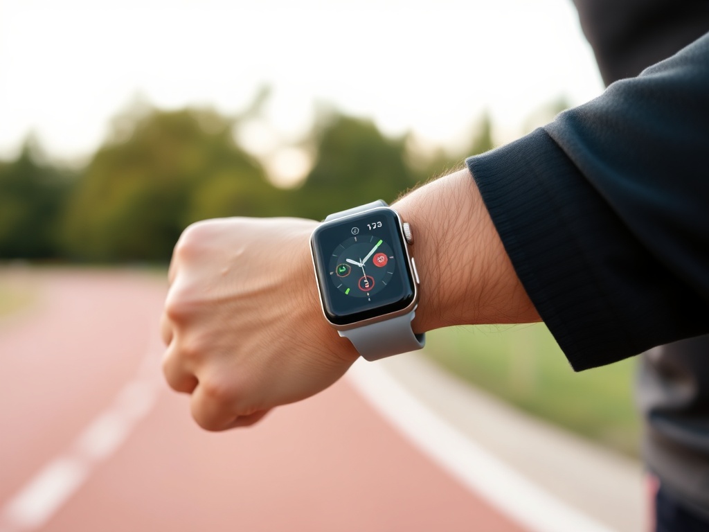 A person wearing an Apple Watch during a jog
