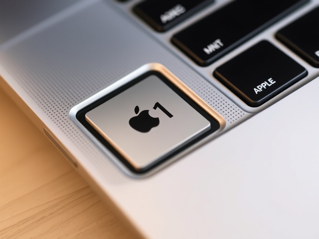 close-up of an Apple M1 chip in a sleek MacBook Air