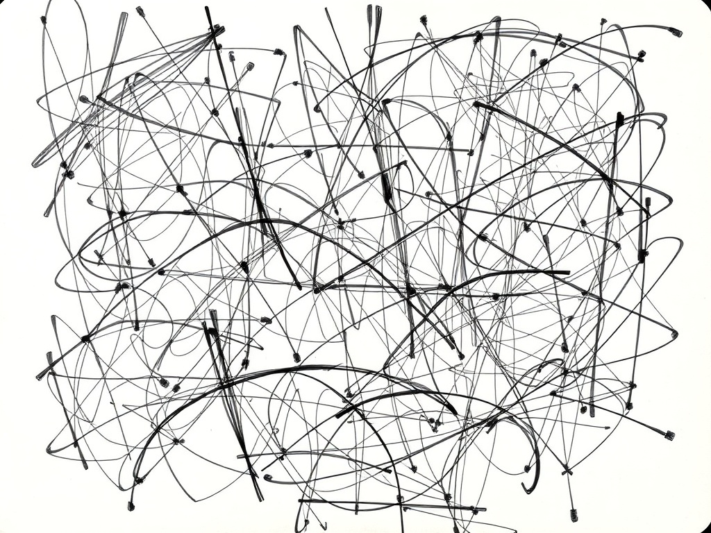 chaotic pen scribbles covering a journal page, layered with loose lines and abstract movement