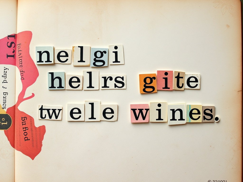 cut-out words from magazines arranged into a poetic phrase on a journal page with mixed media background