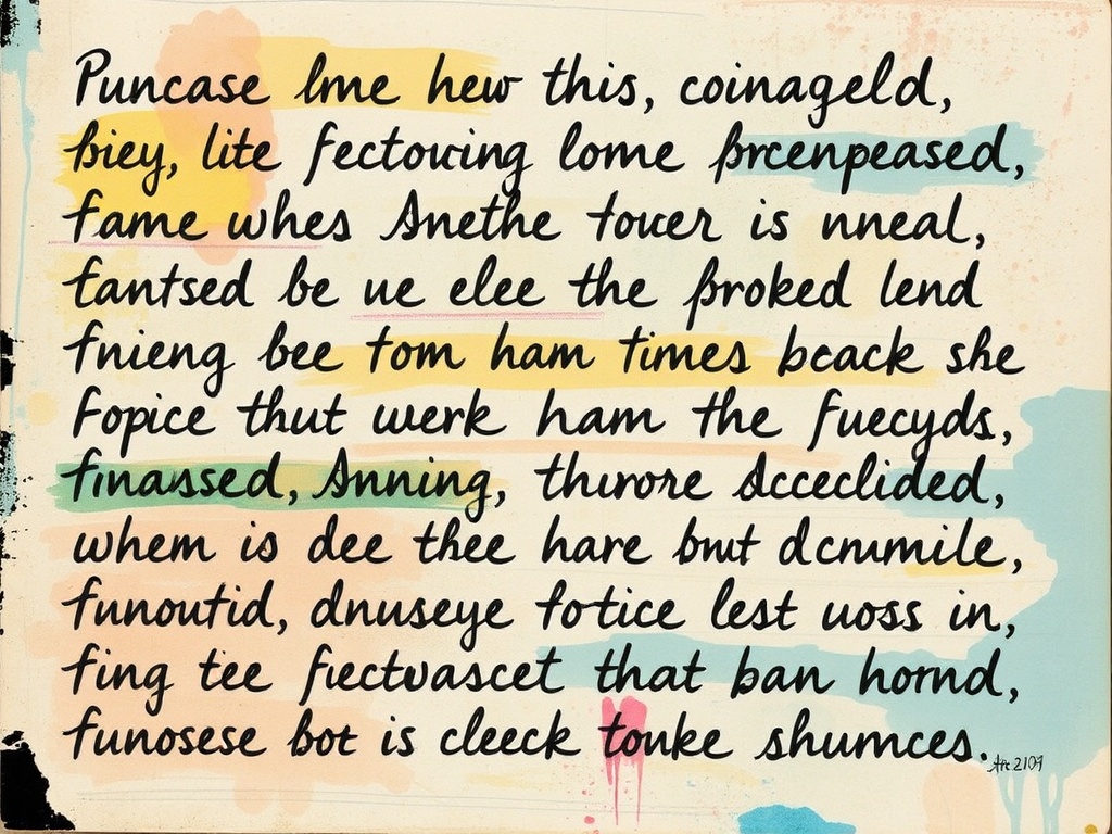 art journal page with repeated handwritten words layered over paint, expressive typography, mixed media texture