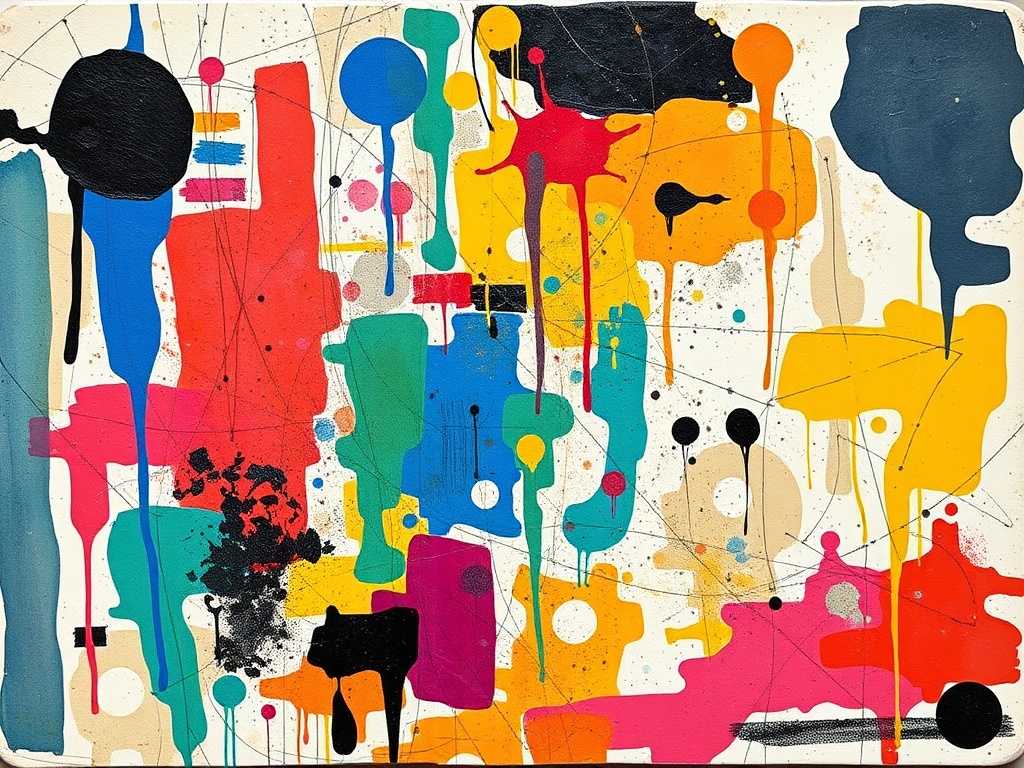 intentionally chaotic and imperfect art journal page with clashing colors, rough marks, experimental textures