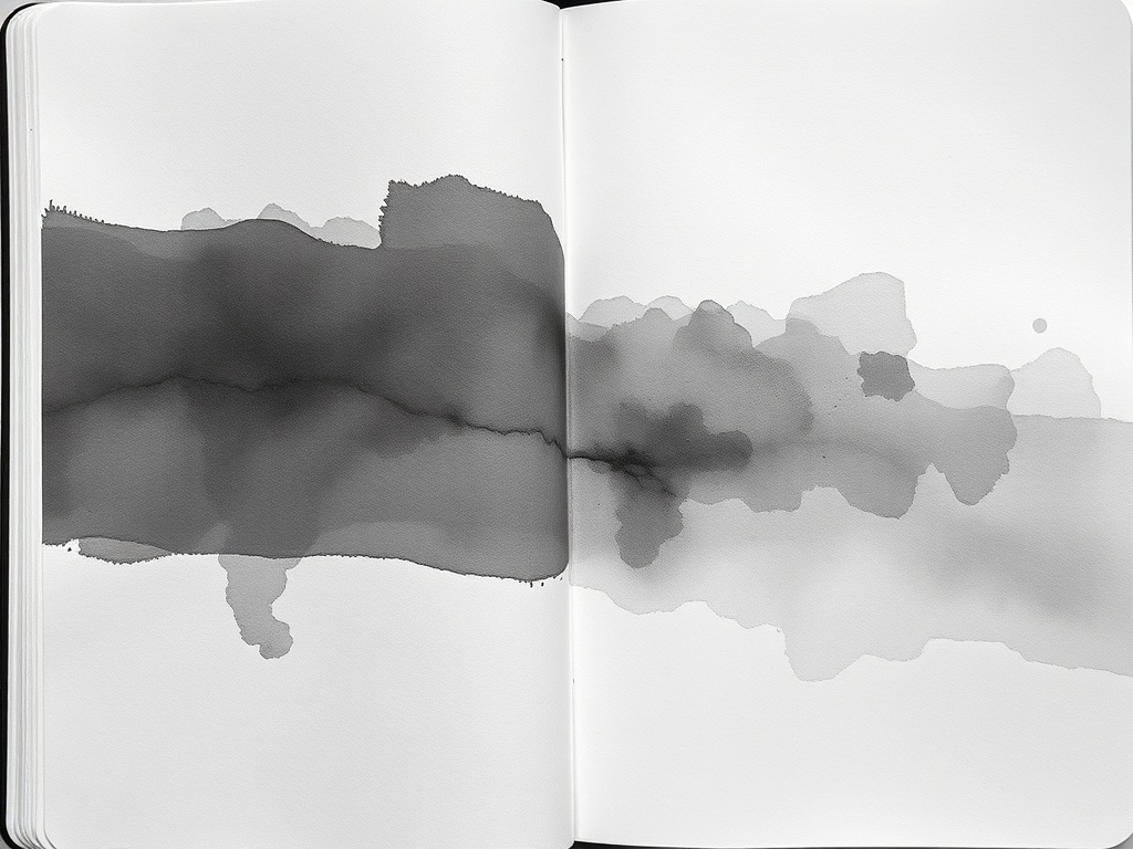 monochrome art journal spread in a single color tone, layered textures, watercolor and ink, minimalist expressive page