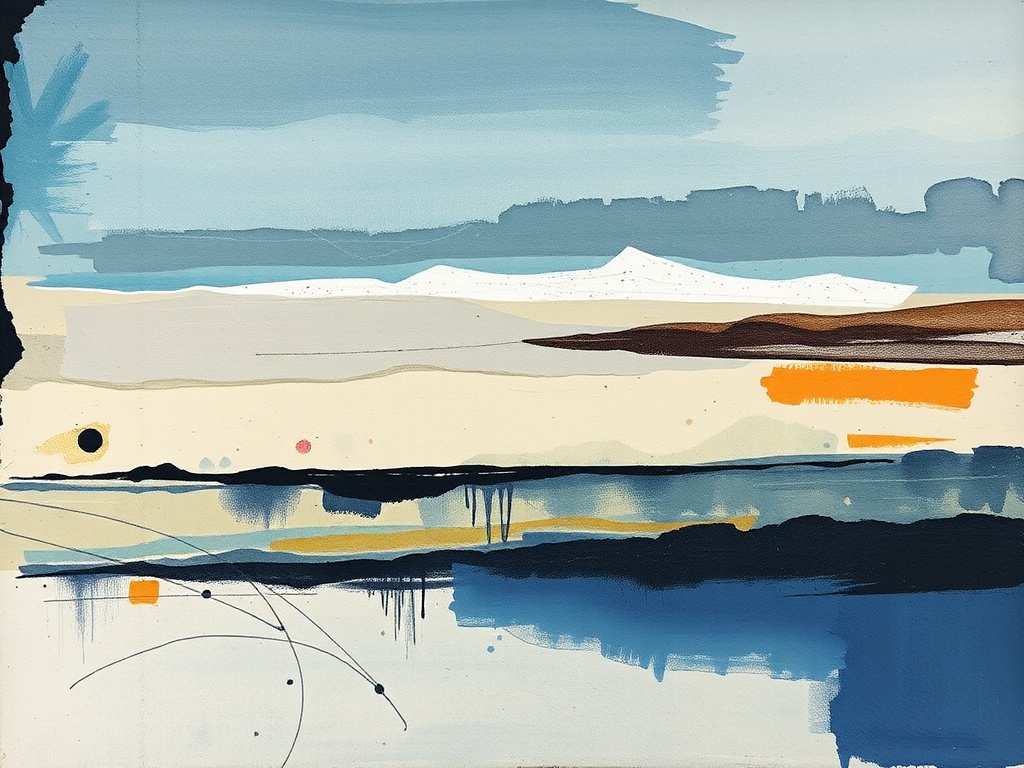 multi layered art journal page with paint, collage, and marks gradually building into a calm balanced composition