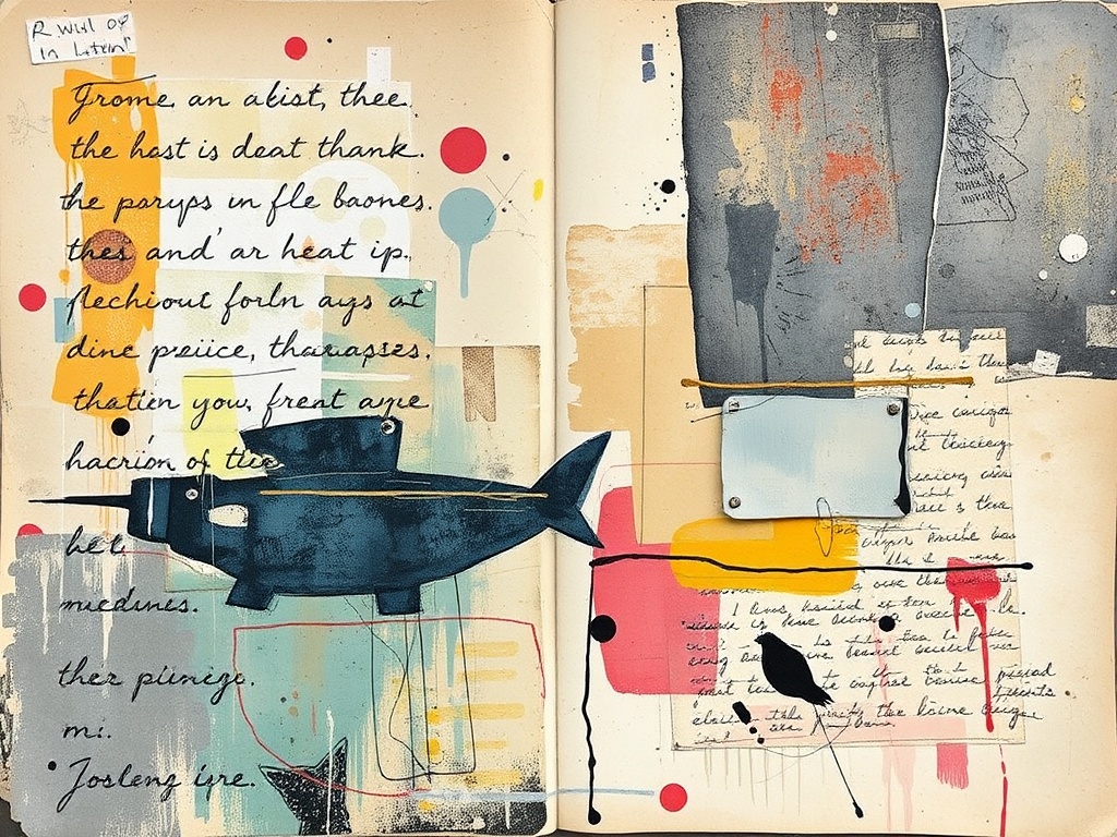 layered mixed media art journal page collage paint handwriting overlapping textures