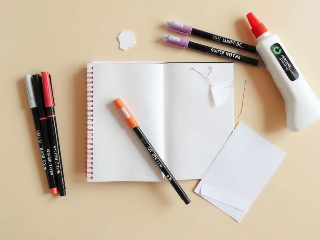 simple beginner art journaling supplies notebook glue stick markers scraps of paper cozy minimal setup