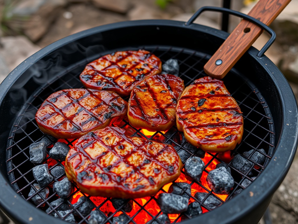 charcoal grill cooking steaks