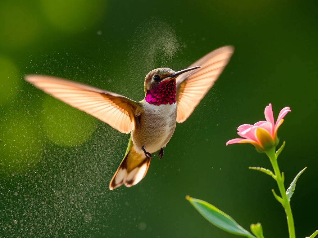 hummingbird using garden mister