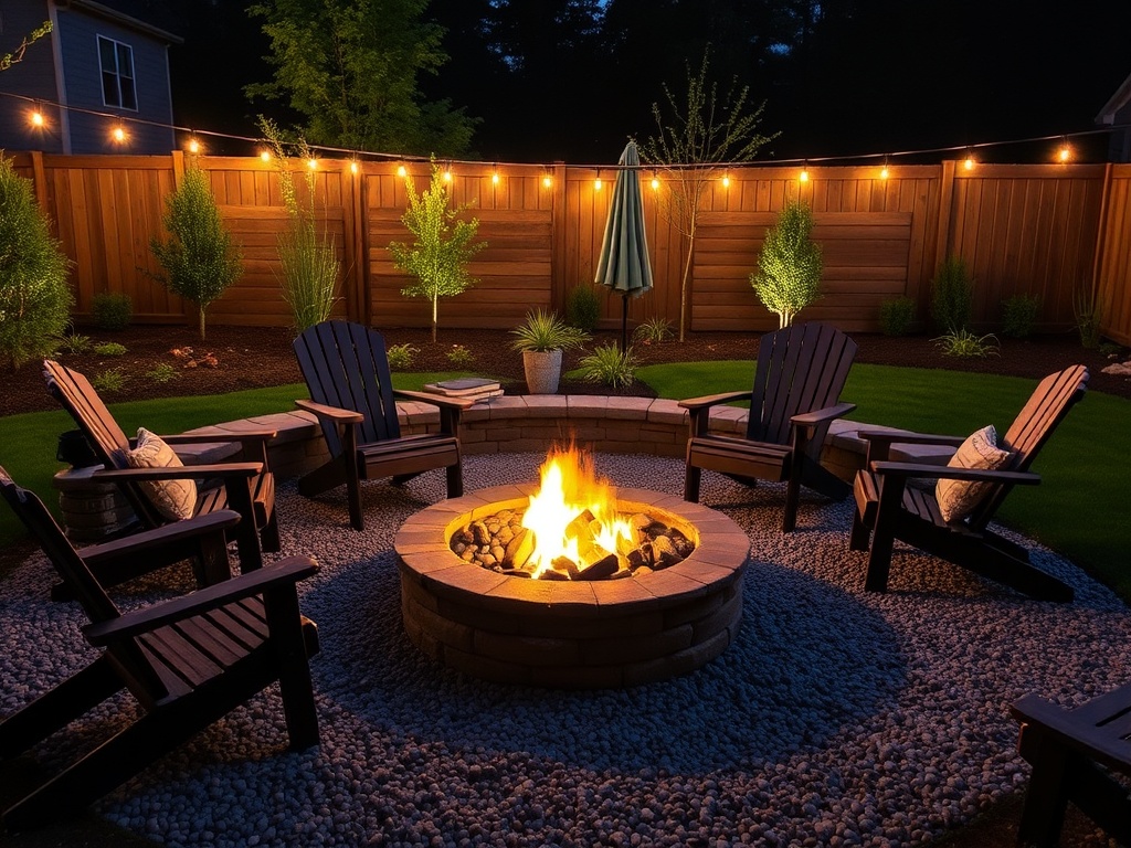 finished fire pit gravel interior seating chairs cozy backyard night