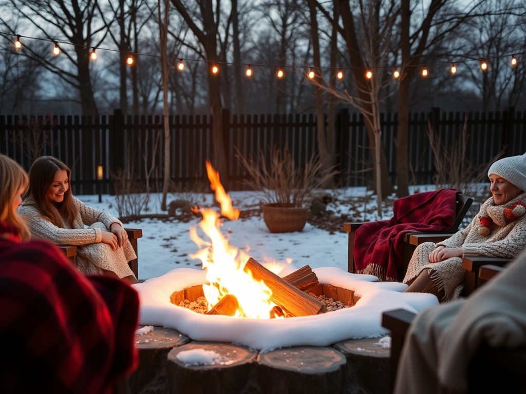 fire pit in fall winter cozy blankets lighting outdoor gathering
