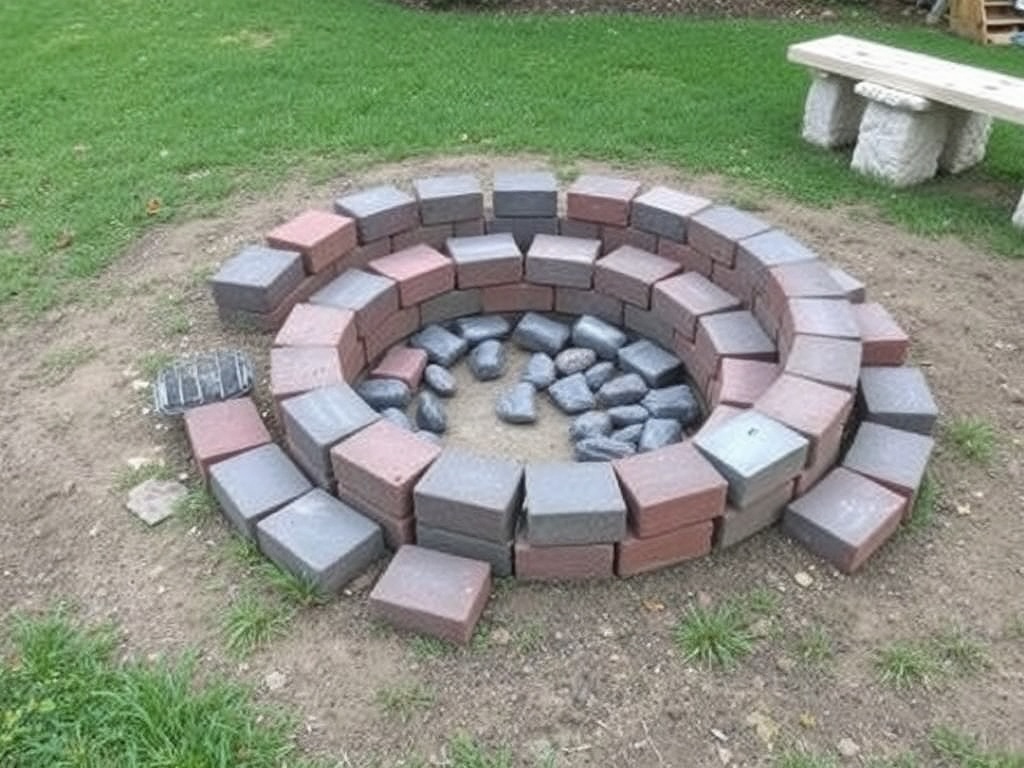stacking fire pit blocks circular pattern construction step by step backyard