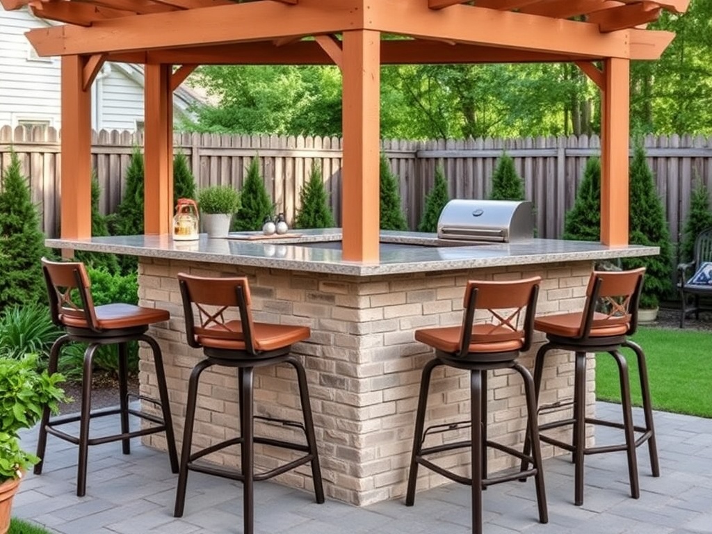 outdoor bar stools at backyard bar