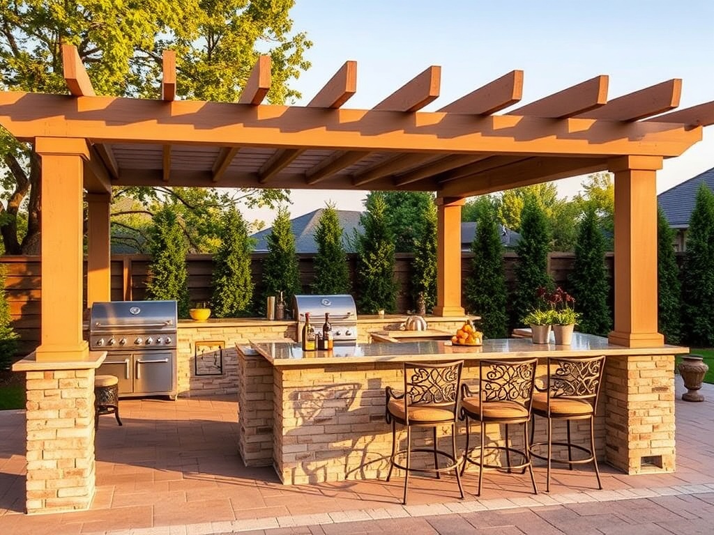 backyard outdoor bar under pergola