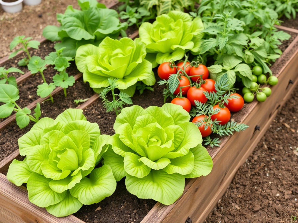 vegetables growing in raised garden bed