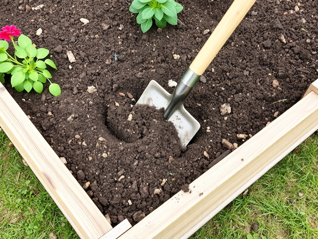 filling raised garden bed with soil