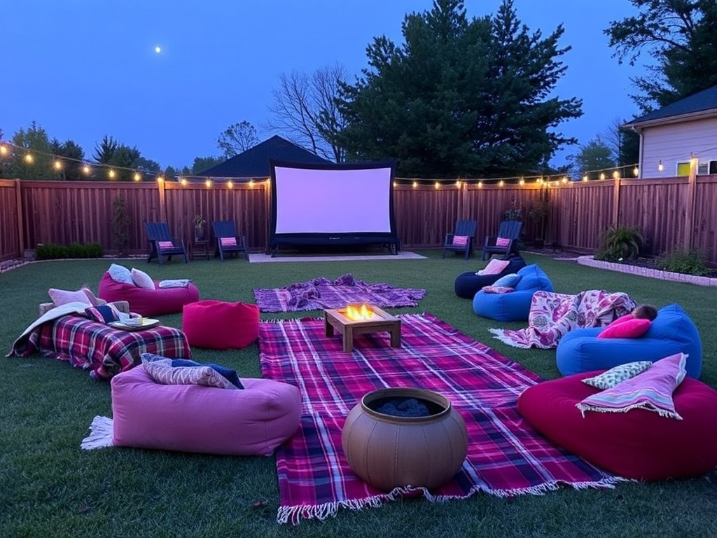 blankets and bean bags for outdoor movie