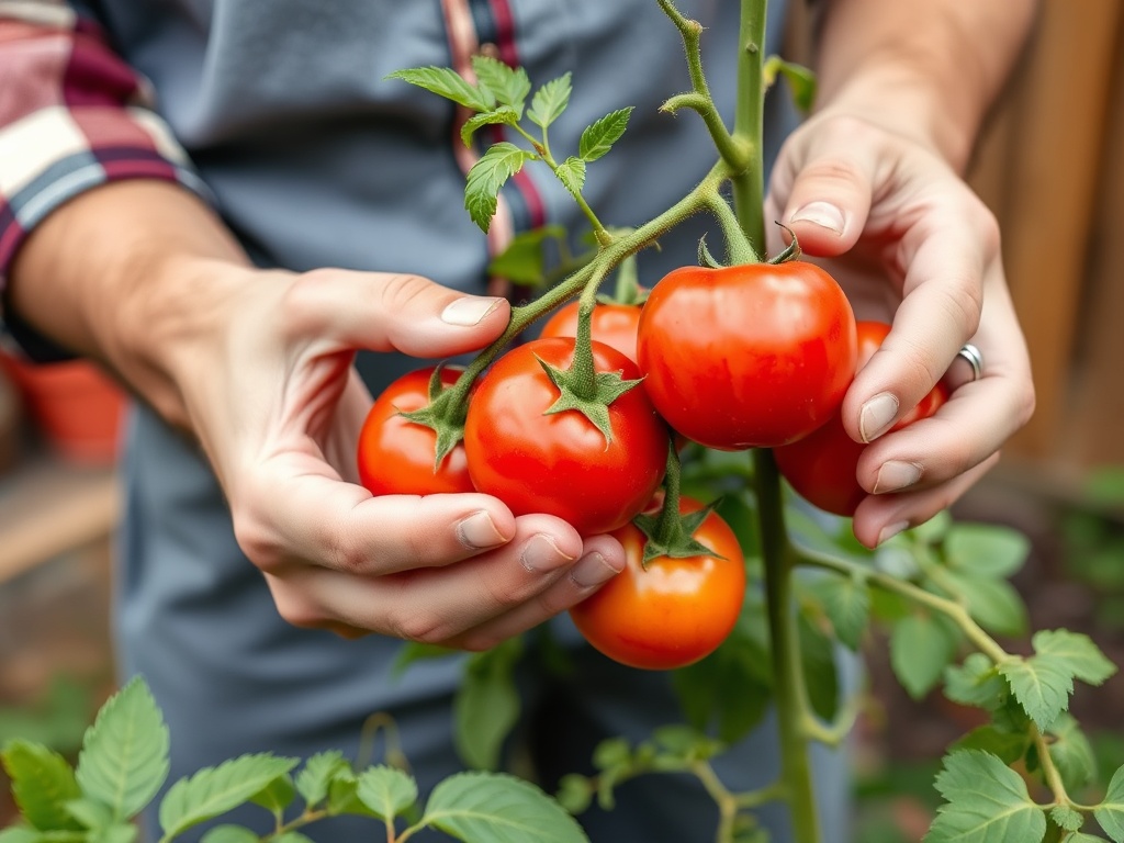 harvesting tomatoes