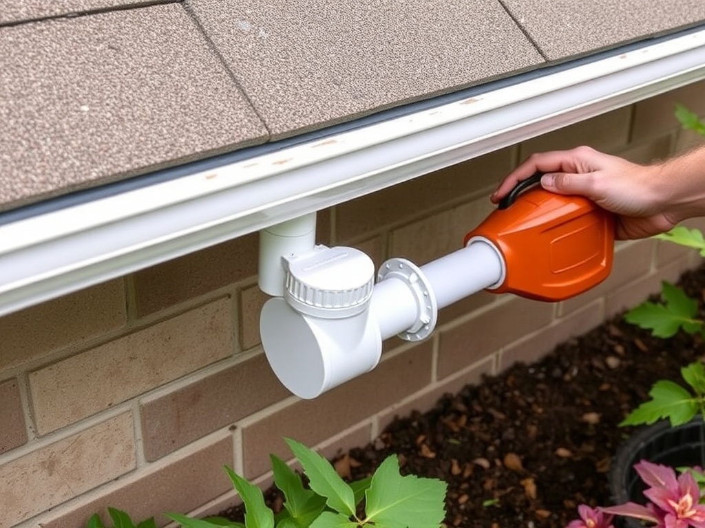 cutting downspout for rain barrel
