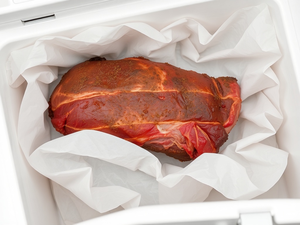 resting brisket wrapped in butcher paper