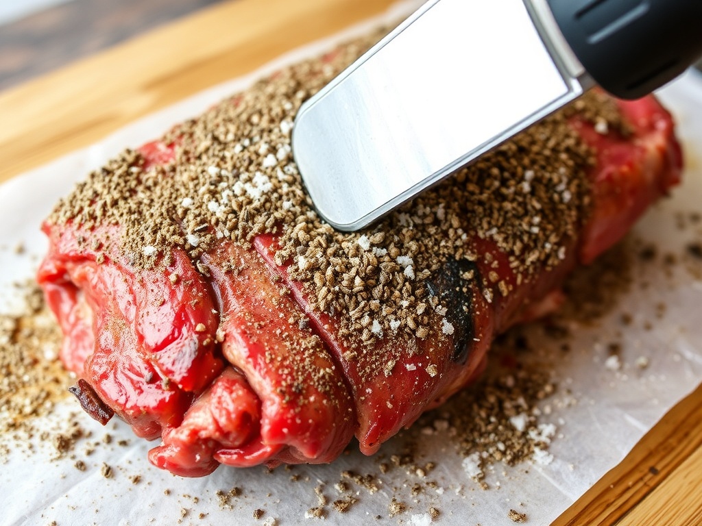 seasoning brisket with rub