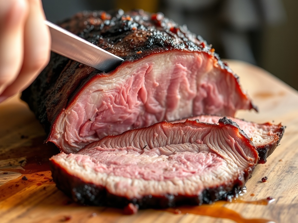 slicing smoked brisket