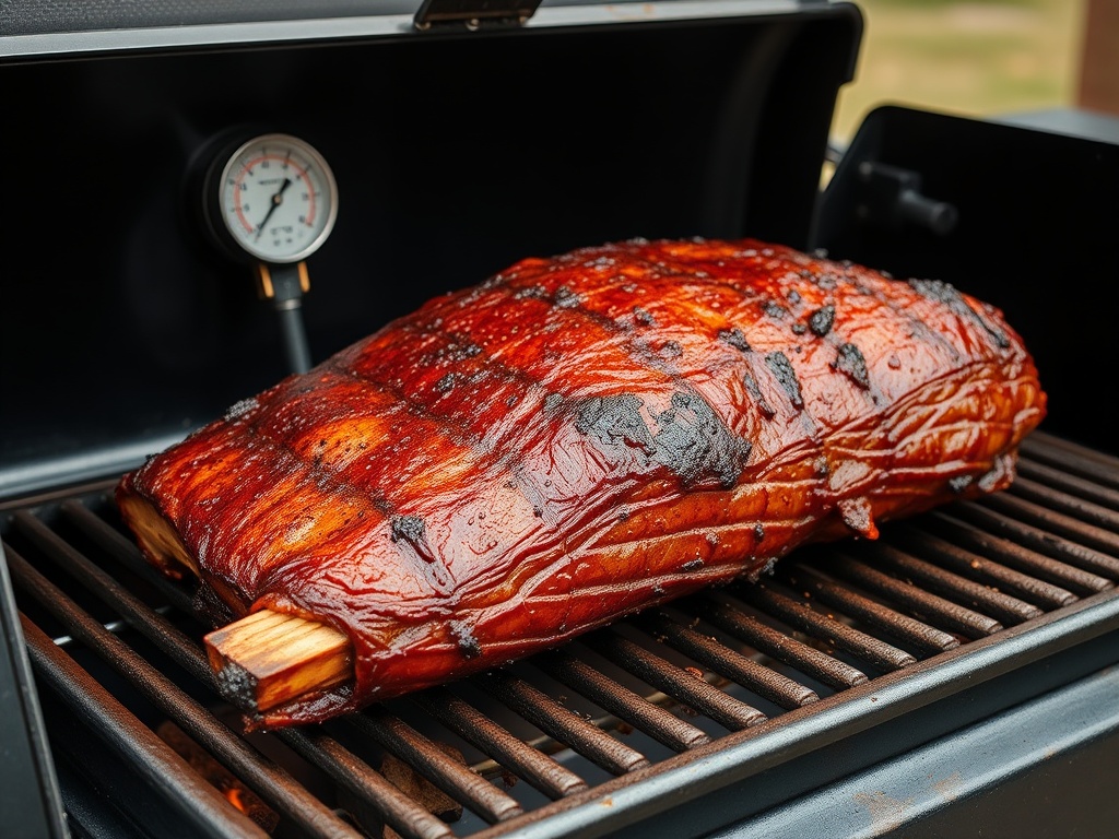 brisket cooking on smoker